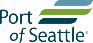 A blue and green logo saying 'Port of Seattle'